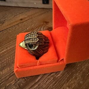 Kurt Geiger Gold-Tone Owl Statement Ring with Crystal Accents size 7